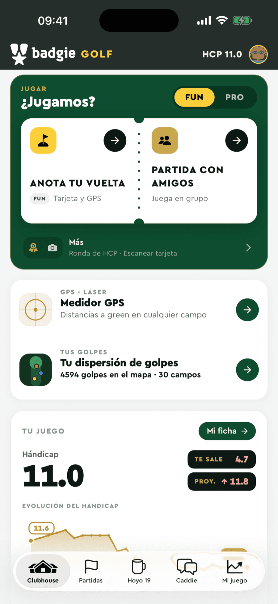 Badgie Golf clubhouse: score your round or set up a game with friends