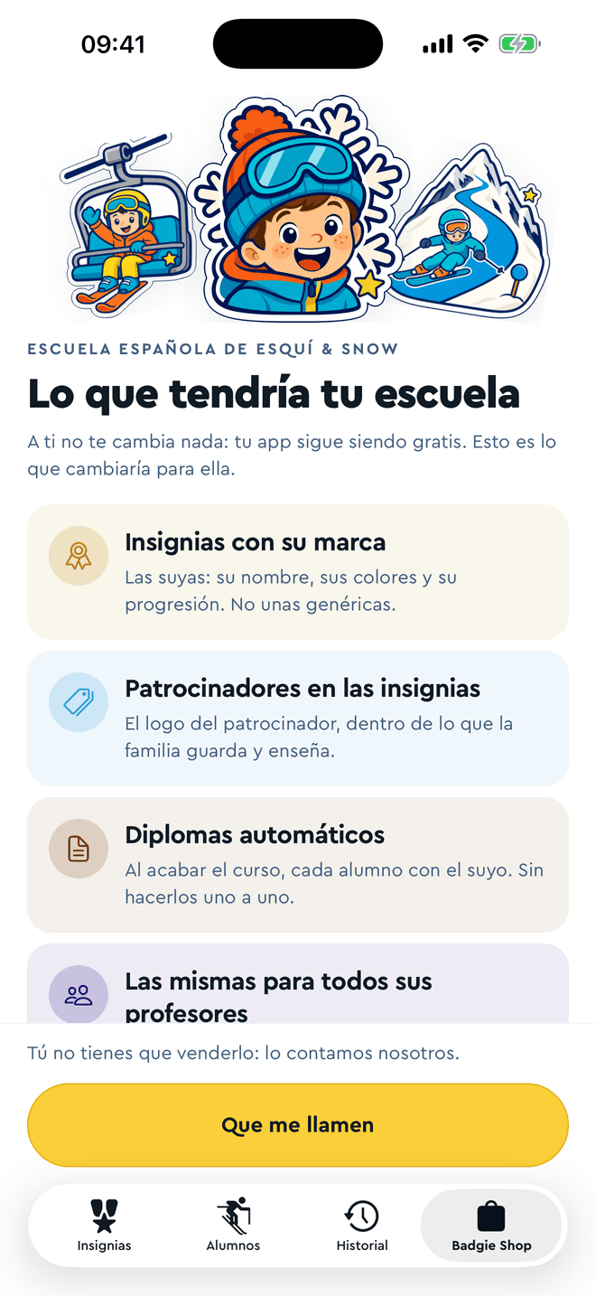 Las insignias de la escuela dentro de Badgie Ski